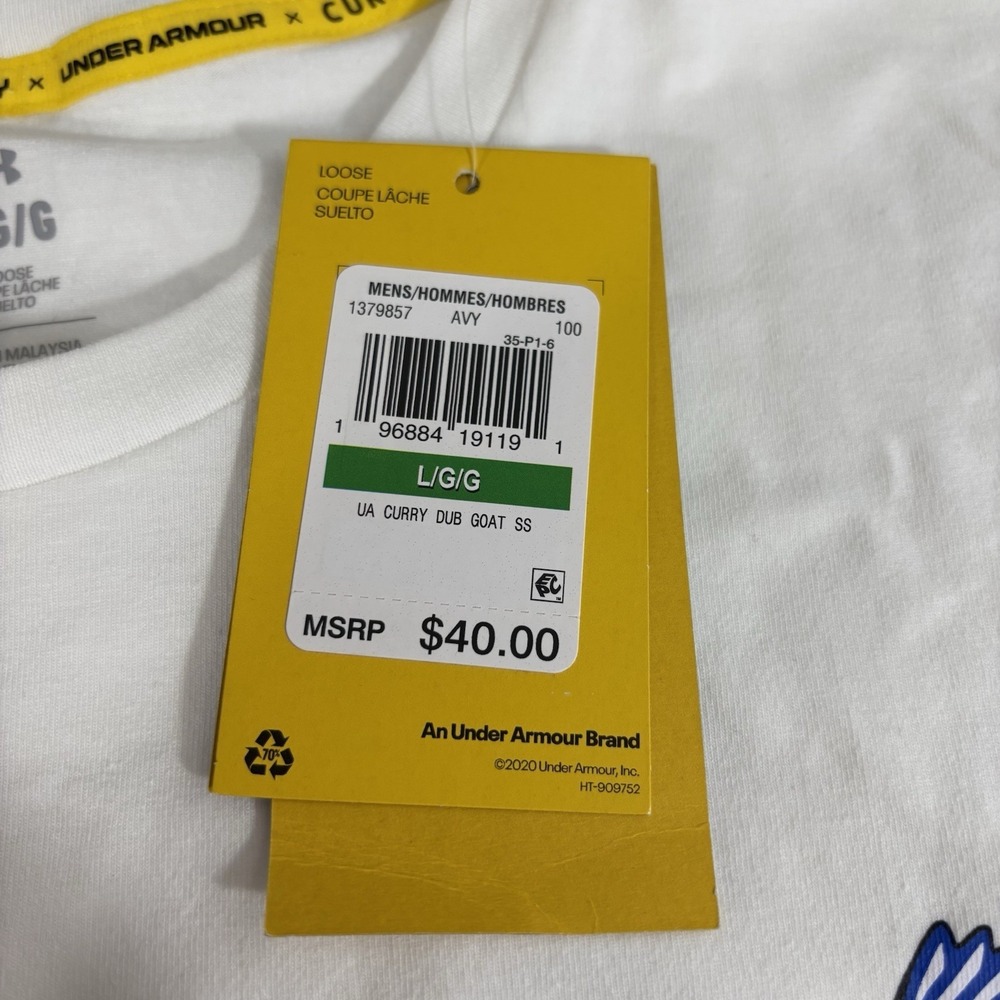 NWT! Under Armour X Steph Curry "That's a Dub" Goat White Tee Shirt Adult L - Picture 6 of 11
